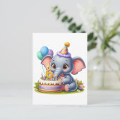 かわいい象の6歳の誕生日 インビテーションポストカード (スタンド正面)