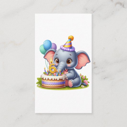 かわいい象の6歳の誕生日 エンクロージャーカード (正面)
