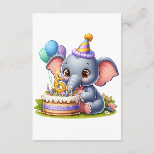 かわいい象の6歳の誕生日 エンクロージャーカード (正面)