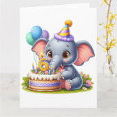 かわいい象の6歳の誕生日 カード (黄色い花)