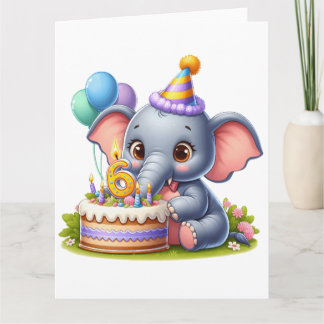 かわいい象の6歳の誕生日 カード