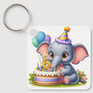 かわいい象の6歳の誕生日 キーホルダー