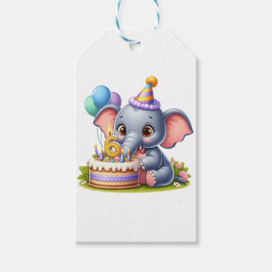 かわいい象の6歳の誕生日 ギフトタグ (正面)
