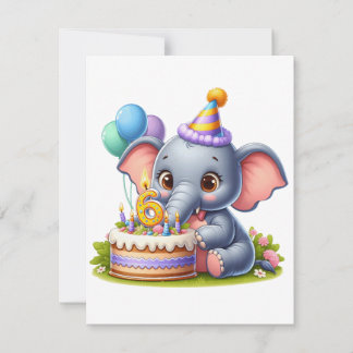かわいい象の6歳の誕生日 サンキューカード
