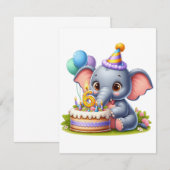 かわいい象の6歳の誕生日 サンキューカード (正面/裏面)