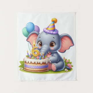 かわいい象の6歳の誕生日 タペストリー