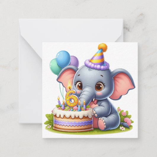 かわいい象の6歳の誕生日 ノートカード (正面)