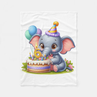かわいい象の6歳の誕生日 フリースブランケット