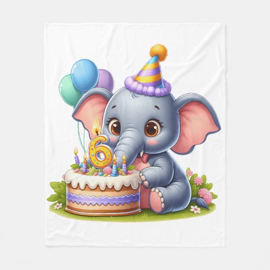 かわいい象の6歳の誕生日 フリースブランケット (正面)