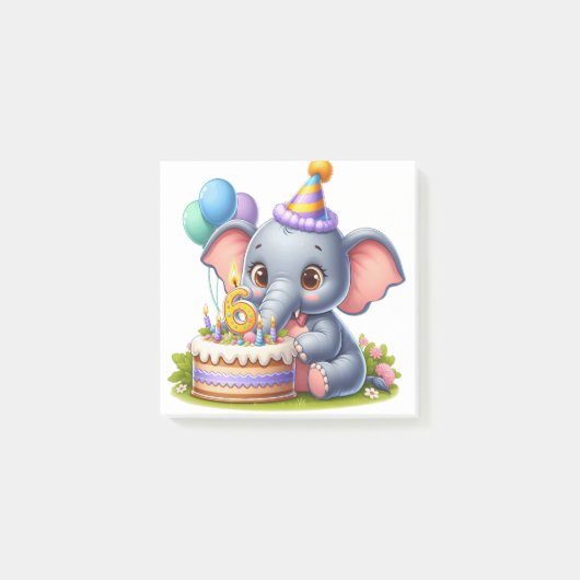かわいい象の6歳の誕生日 ポストイット (正面)