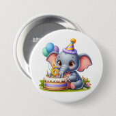 かわいい象の6歳の誕生日 缶バッジ (正面&裏面)