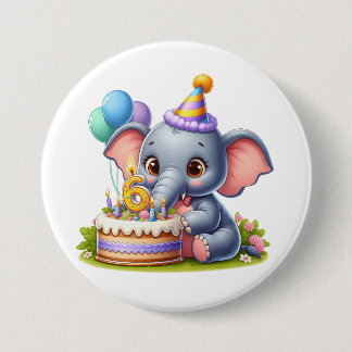 かわいい象の6歳の誕生日 缶バッジ
