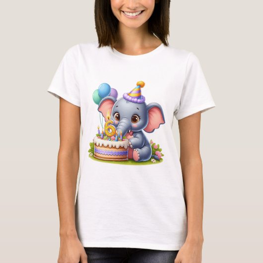 かわいい象の6歳の誕生日 Tシャツ (正面)