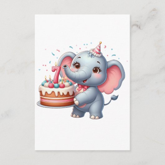 かわいい象の7歳の誕生日 エンクロージャーカード (正面)