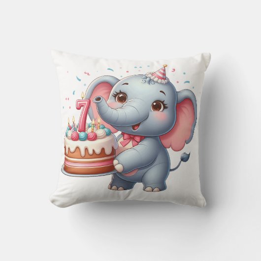 かわいい象の7歳の誕生日 クッション (正面)