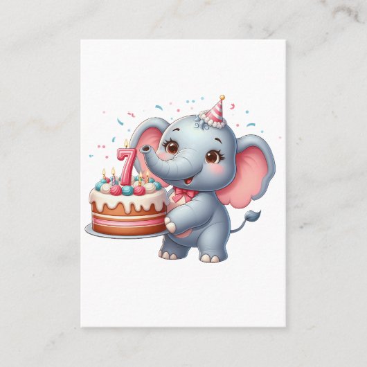 かわいい象の7歳の誕生日 コーリングカード (正面)