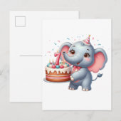 かわいい象の7歳の誕生日 案内ポストカード (正面/裏面)