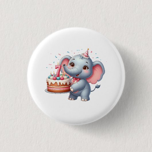 かわいい象の7歳の誕生日 缶バッジ (正面)