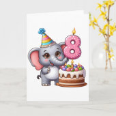 かわいい象の8歳の誕生日 カード (黄色い花)
