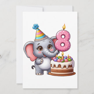 かわいい象の8歳の誕生日 サンキューカード