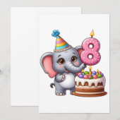 かわいい象の8歳の誕生日 サンキューカード (正面/裏面)