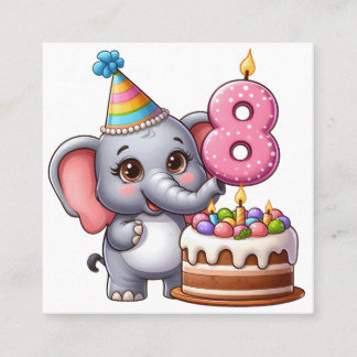 かわいい象の8歳の誕生日 スクエア名刺