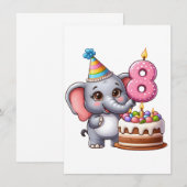 かわいい象の8歳の誕生日 ノートカード (正面/裏面)