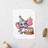 かわいい象の8歳の誕生日 ノートカード (正面/裏面インサイチュ)