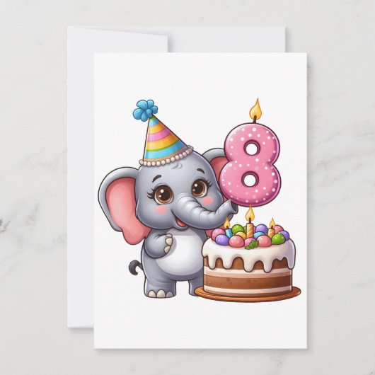 かわいい象の8歳の誕生日 ノートカード (正面)