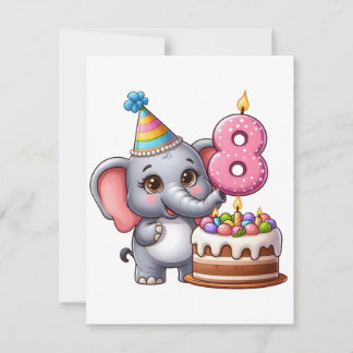 かわいい象の8歳の誕生日 ノートカード