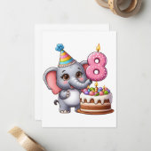 かわいい象の8歳の誕生日 ノートカード (正面/裏面インサイチュ)