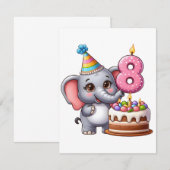 かわいい象の8歳の誕生日 ノートカード (正面/裏面)