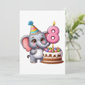 かわいい象の8歳の誕生日 招待状 (スタンド正面)