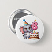 かわいい象の8歳の誕生日 缶バッジ (正面&裏面)