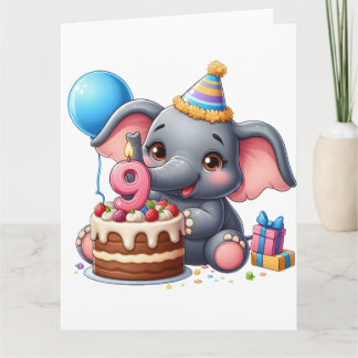 かわいい象の9歳の誕生日 カード