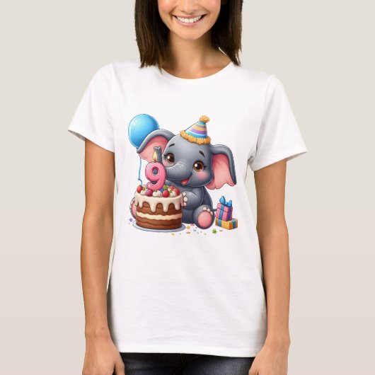 かわいい象の9歳の誕生日 Tシャツ (正面)