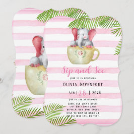 かわいい象のsipと見る女の子の赤ちゃんシャワー 招待状