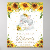 かわいい象ひまわり赤ちゃんシャワー歓迎サイン ポスター (正面)