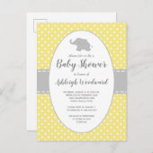 かわいい象イエロー水玉模様ニュートラルベビーシャワー インビテーションポストカード (正面/裏面)