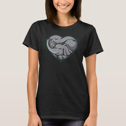 かわいい象カップルハートシェイプ愛の動物 Tシャツ (正面)