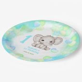 かわいい象カラフルの夏の男の子1日 ペーパープレート (アングル)