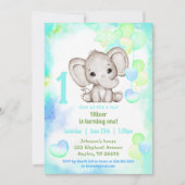 かわいい象カラフルの夏の男の子1日 招待状 (正面)