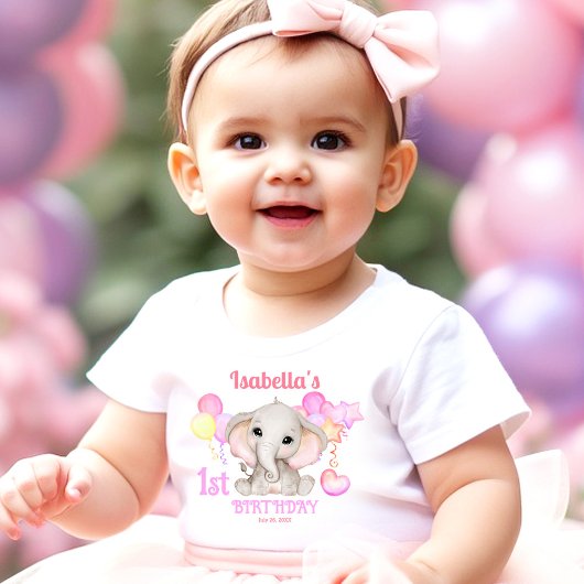 かわいい象カラフルの夏の第1誕生日ガール ベビーボディスーツ