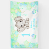 かわいい象カラフルの夏男の子1歳の誕生日 横断幕 (縦)