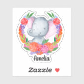 かわいい象カラフルの花ビニパーソナライズされたウム シール (シート)