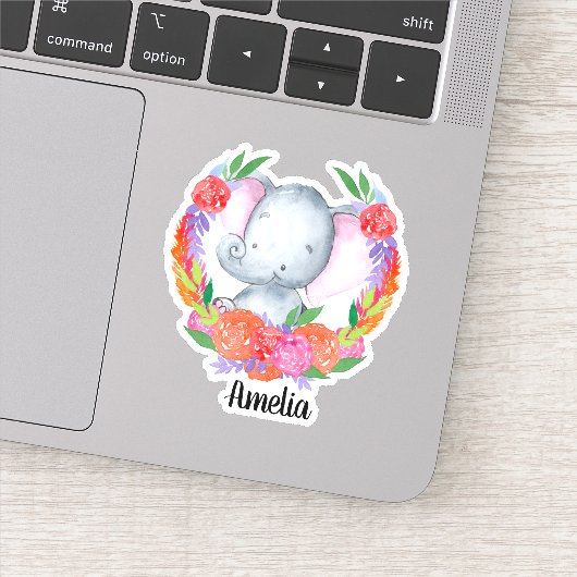 かわいい象カラフルの花ビニパーソナライズされたウム シール (詳細)