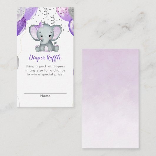 かわいい象ガールバルーンベビーおむつラッフル エンクロージャーカード (正面/裏面)