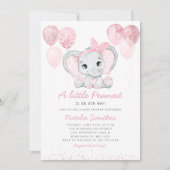 かわいい象ガールバルーンベビーシャワー招待状 招待状 (正面)