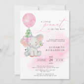 かわいい象ガールバルーンベビーシャワー招待状 招待状 (正面)