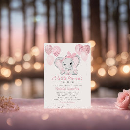 かわいい象ガールバルーンベビーシャワー招待状 招待状